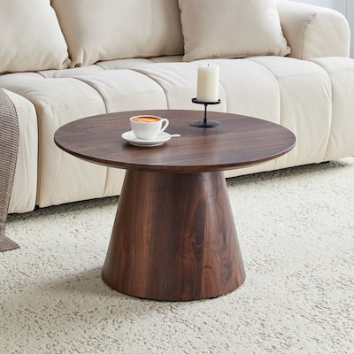 Medieval-Modern Coffee Table Set‌ – Classic Round Wood Grain Veneer Table with Matching Side Table