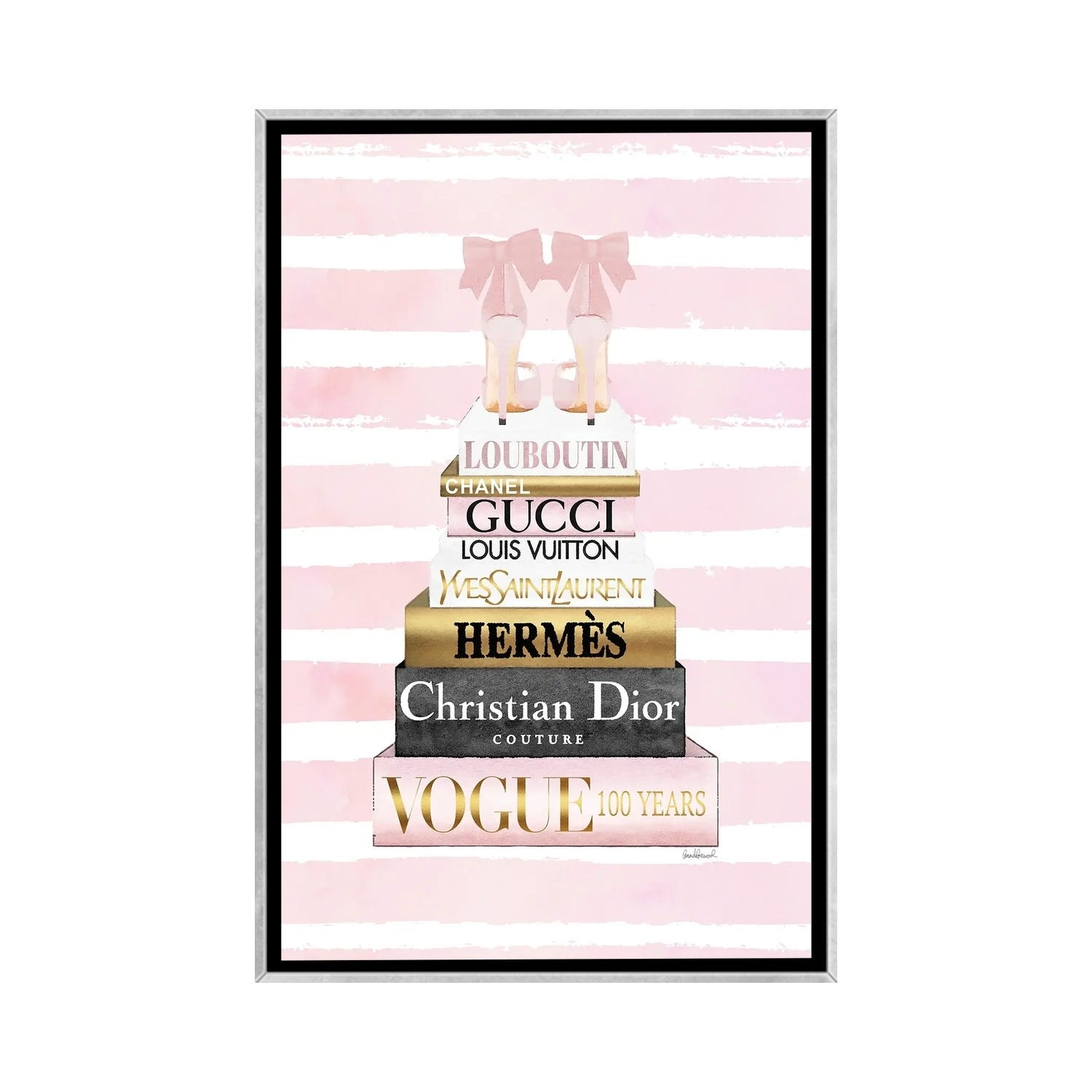 iCanvas Tall Pink And Gold With Bow Shoes, Pink Stripe by Amanda  Greenwood Framed - Bed Bath & Beyond - 37661677