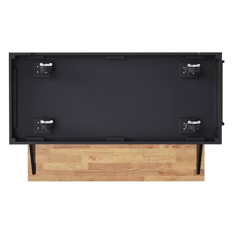 54 Inch Kitchen Island with Rubber Wood Drop Leaf and Rolling Cart Storage