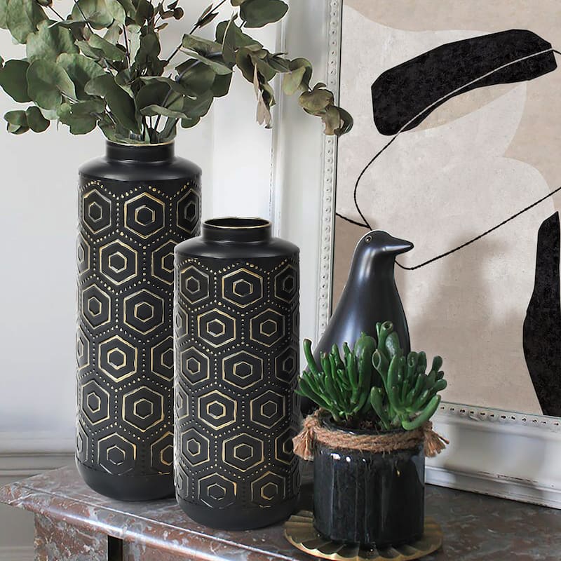 Black and Gold Metal Bottle Vases (Set of 2)