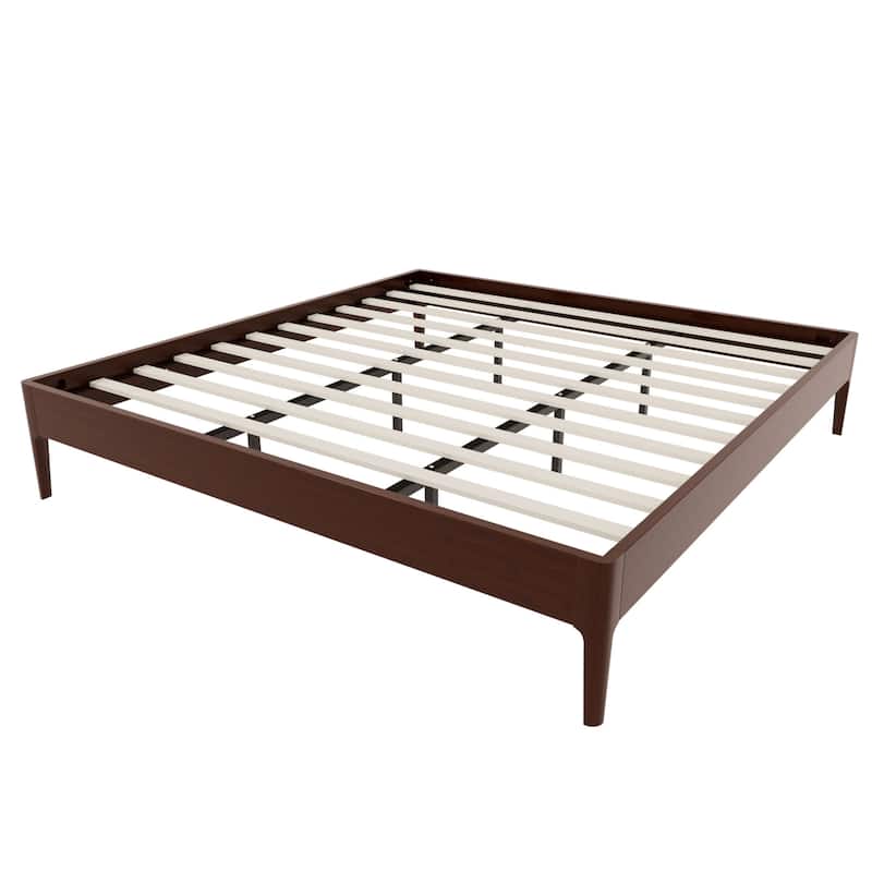 GDFStudio - Mid-Century Solid Bamboo Platform Bed Frame with Velcro Slat Metal Support & Noise-Free Pad, No Box Spring Needed