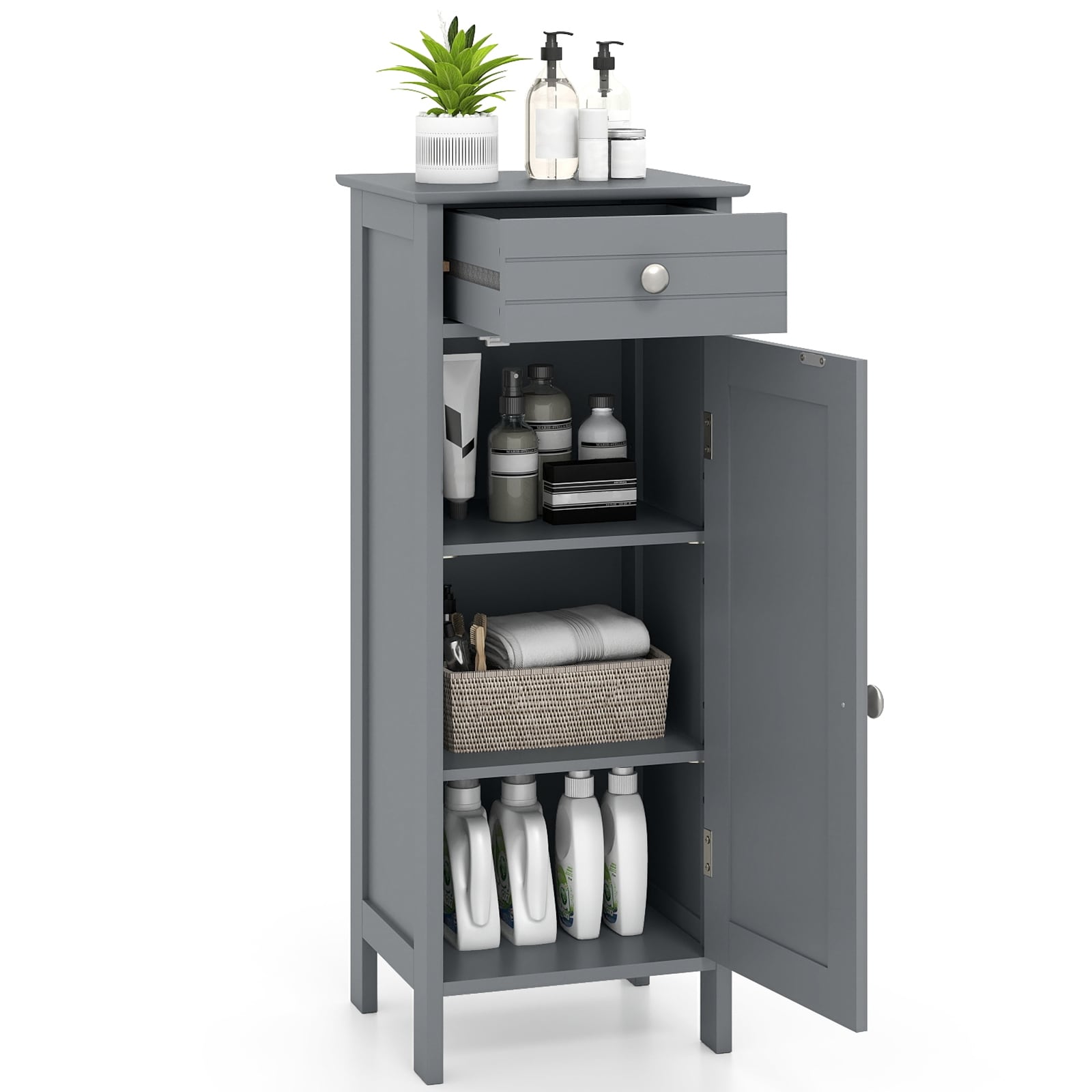 Costway Bathroom Floor Cabinet Storage Organizer Free-Standing with - See details