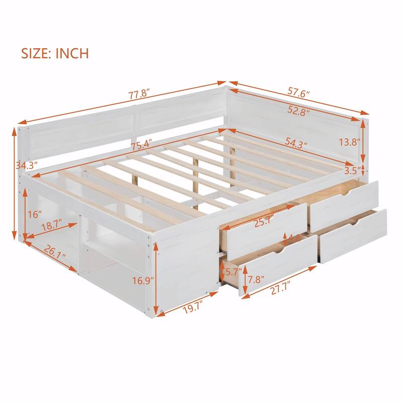 Daybed with Storage Drawers and Shelves