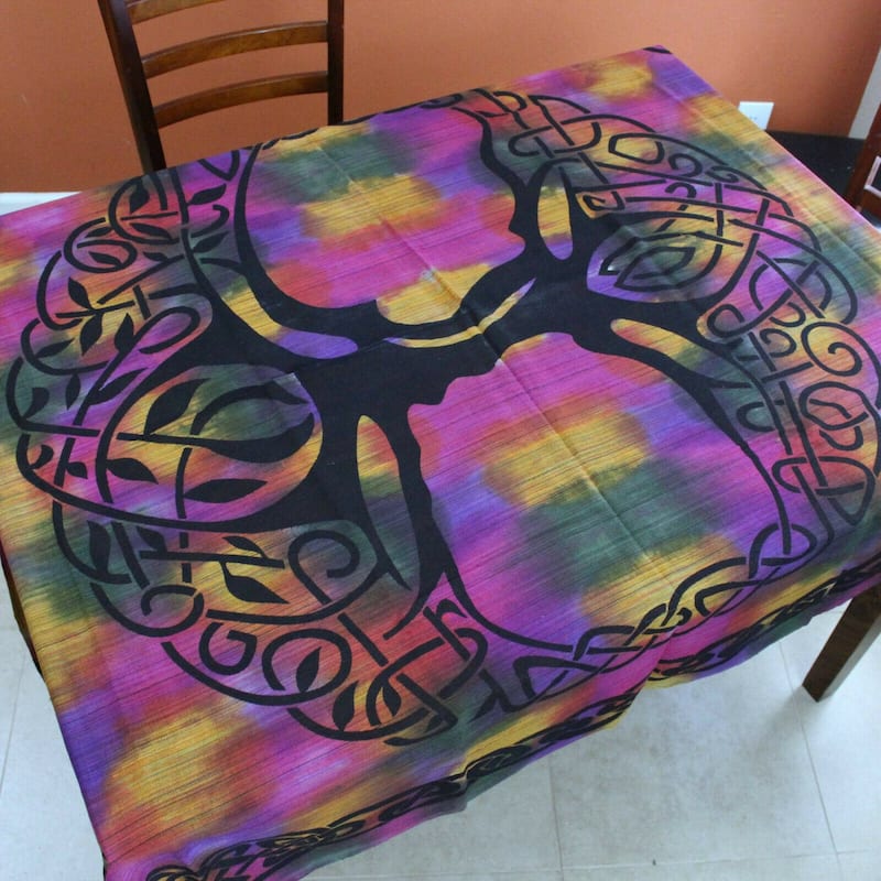 Cotton Celtic Tree of life Tablecloth Rectangle with Fringes