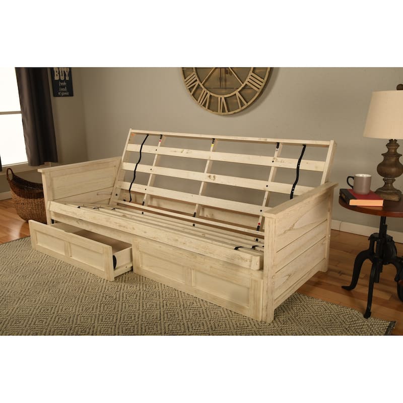 Somette Lexington Full-size Futon Set with Storage in Weathered White Finish with Mattress
