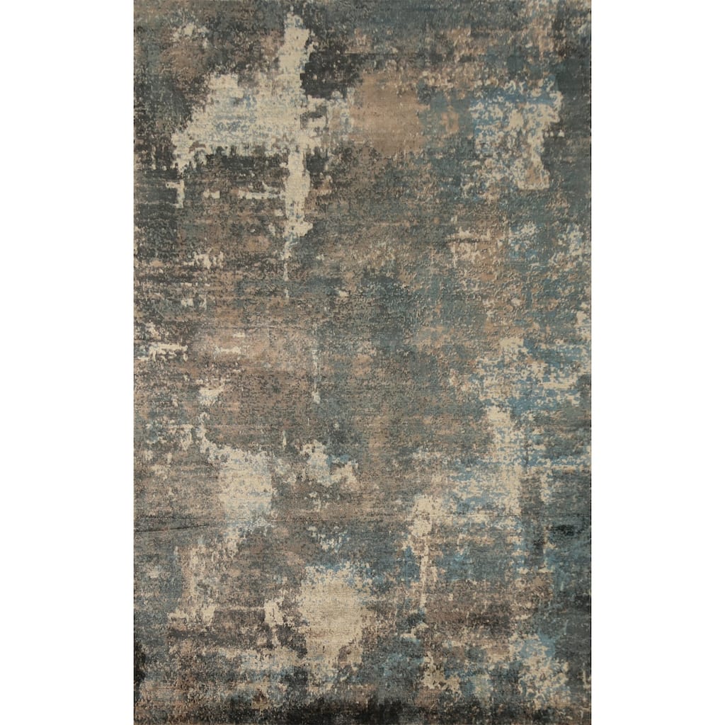 Hand Knotted Oriental Viscose Silk Carpet Modern All-Over Multi-Colored Abstract Area Rug - 7' 10'' X 5' 0''