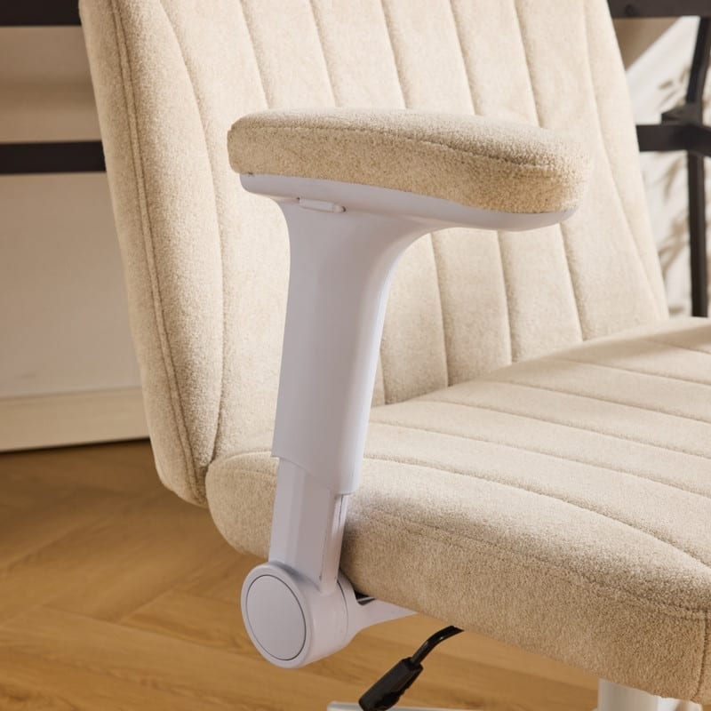 Chenille Swivel Chair With Adjustable Flip-Up Arms For Cross-Legged