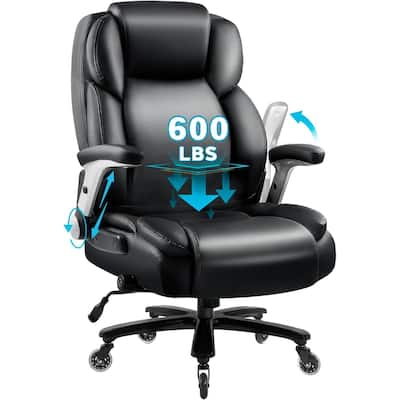 BOSSIN 600lbs Big and Tall Office Leather Chair with Flip up Armrest, Ergonomic Lumbar Support and Quiet Rubber Wheel