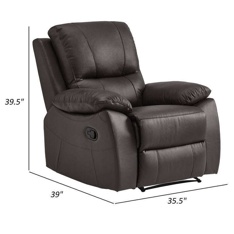 Drake 39 Inch Manual Recliner Chair, Soft Brown Faux Leather, Solid Wood