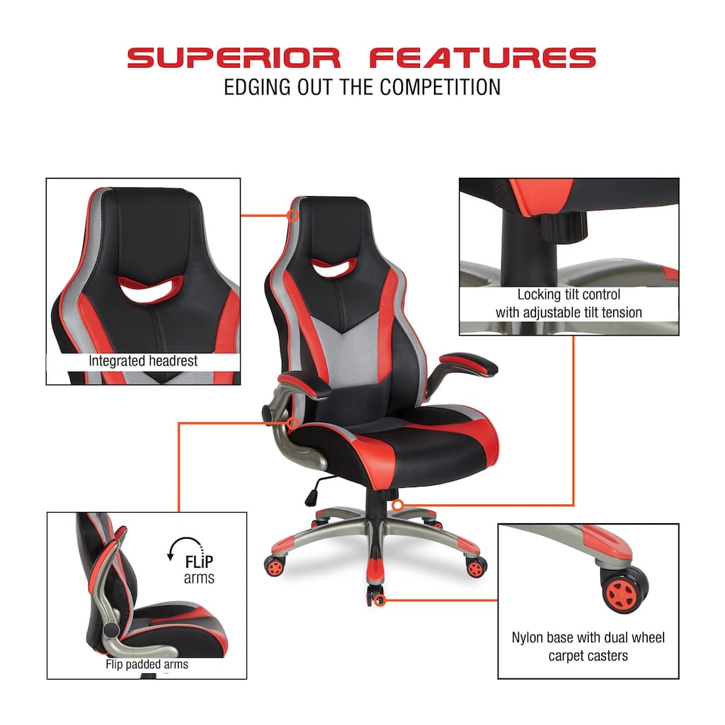 Uplink Gaming Chair in Faux Leather with Red Accents