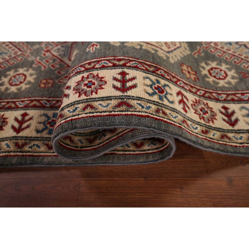 Gray Geometric Kazak Oriental Runner Rug Handmade Wool Carpet - 2'8" x 16'4"