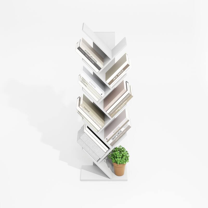 50.9 in. Tall White Wood 9-Shelf Bookcase