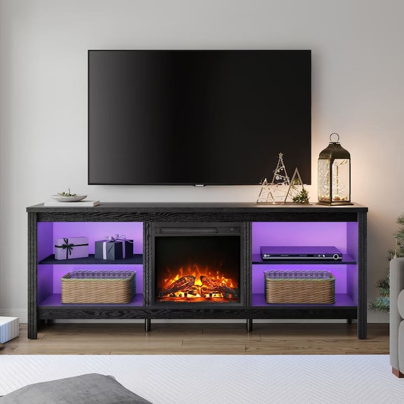 Wood Fireplace TV Stand for 75 Inch TV Entertainment Center, 70 Inch