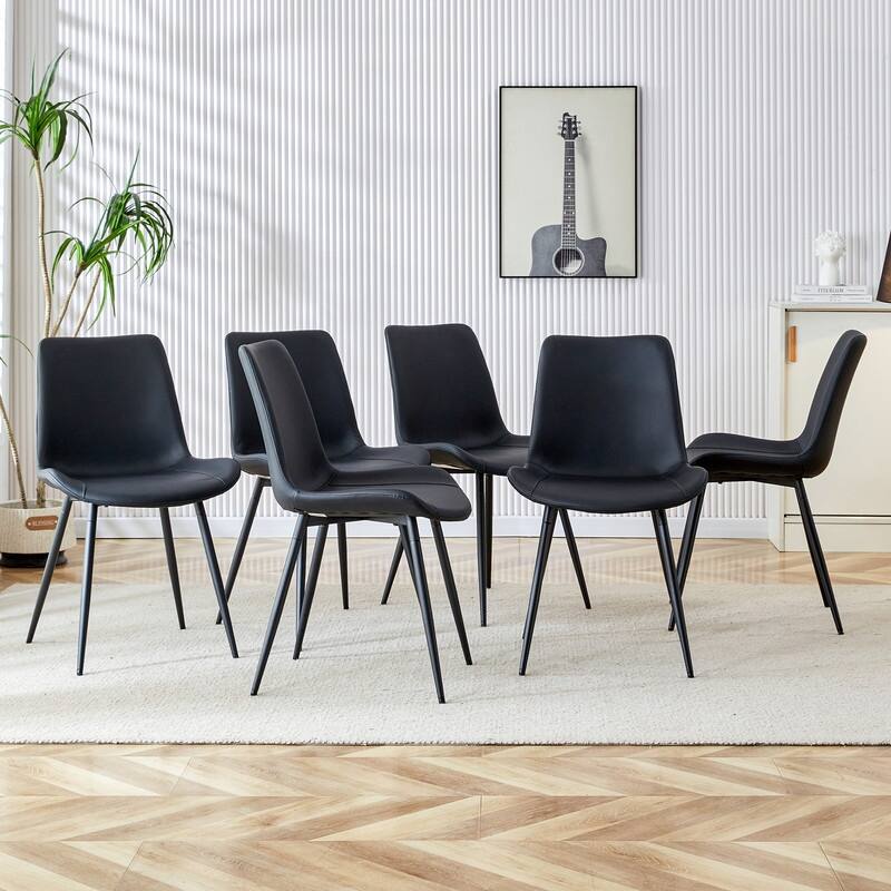 Modern/Contemporary Faux Leather Dining Chairs Set of 6 with Black Metal Legs