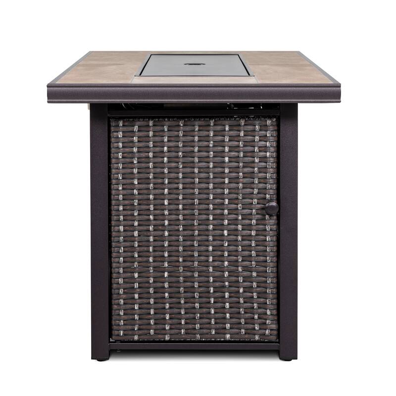Nuu Garden Outdoor 43-inch 50,000 BTU Propane Gas Fire Pit Table, Ceramic Tabletop and PE Rattan Weaved Iron Frame