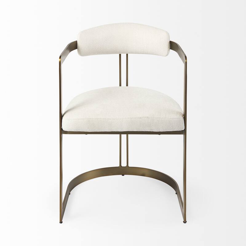 HomeRoots White And Gold Upholstered Dining Arm Chair - 21" W x 30" H x 20" D