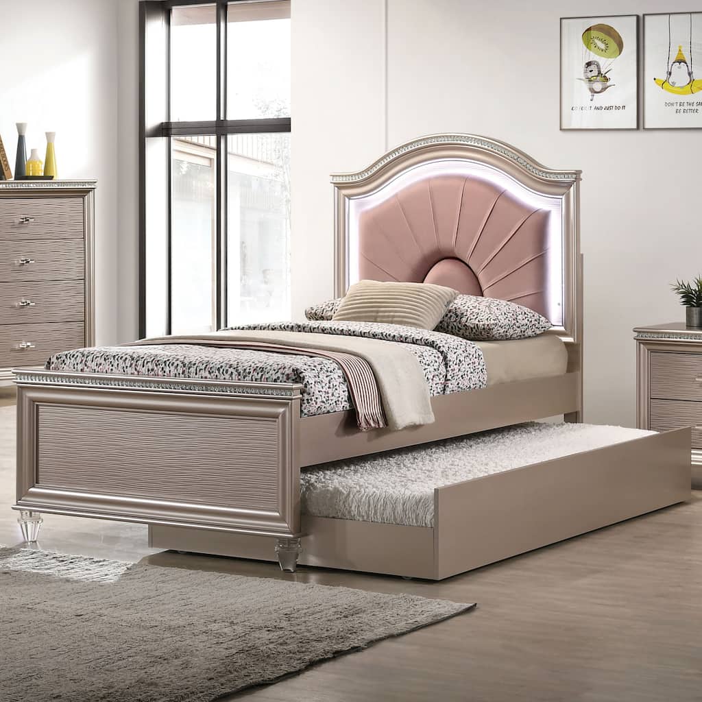 Ving Glam Wood LED Light Youth Panel Bed with Trundle by Furniture of America