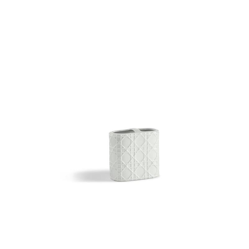 Kassatex Rattan Bathroom Accessory Collection - White Toothbrush Holder