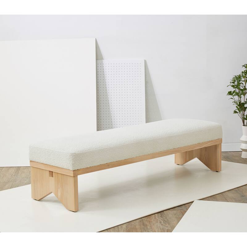 SAFAVIEH Couture Boris Mid-Century Modern Bench - 62.4 In. W x 19.7 In. D x 16.5 In. H - 62Wx20Dx17H - Ivory/Natural