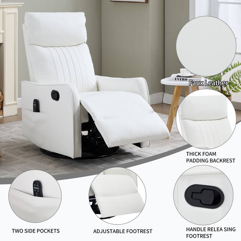 Heat Massage Manual Recliner Chair with Rocker and Swivel in Faux Leather for Living Room