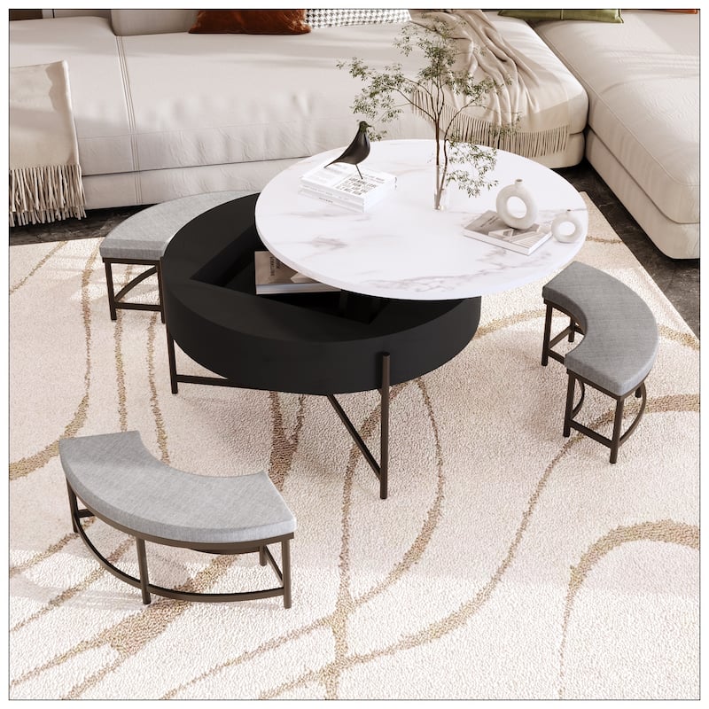 Modern Round Lift-Top Coffee Table with Storage