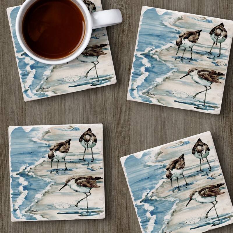 Rockhampton Sandpipers 4-Pack Absorbent Stone Coasters with Protective Cork Backing 4" Square Made in The USA Easily Wipes Clean