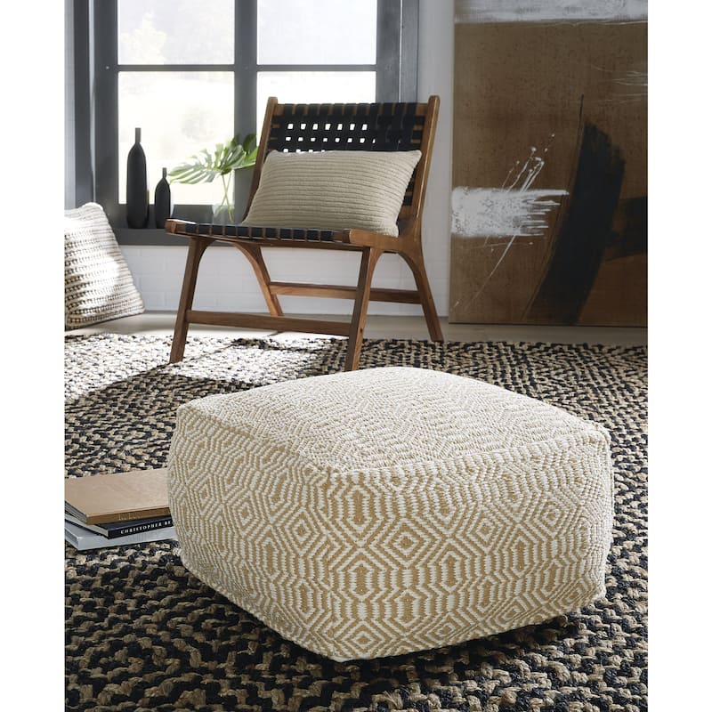 Signature Design by Ashley Adamont White/Beige Pouf