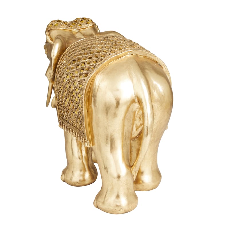 Polystone Elephant Sculpture - Gold - Roche River Decor - 10"W x 21"L x 15"H