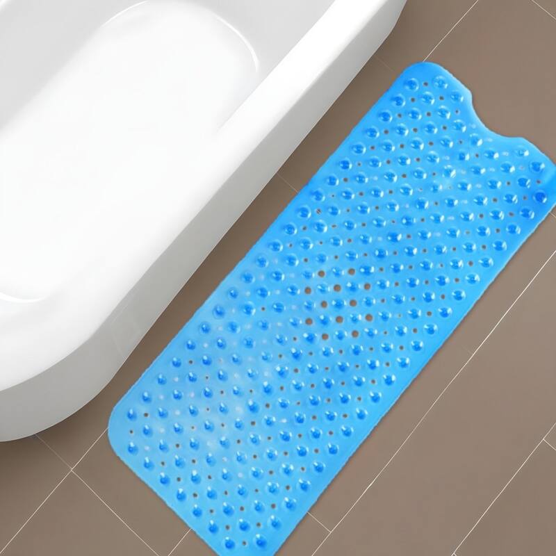 HomeRoots 40" Translucent Blue Bubbles Non Slip Bathtub Mat - Blue