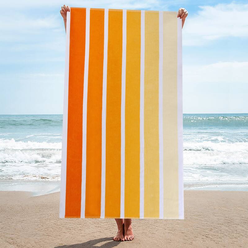 Superior Faded Stripes Cotton Velour Quick-Dry Oversized Beach Towel - Yellow