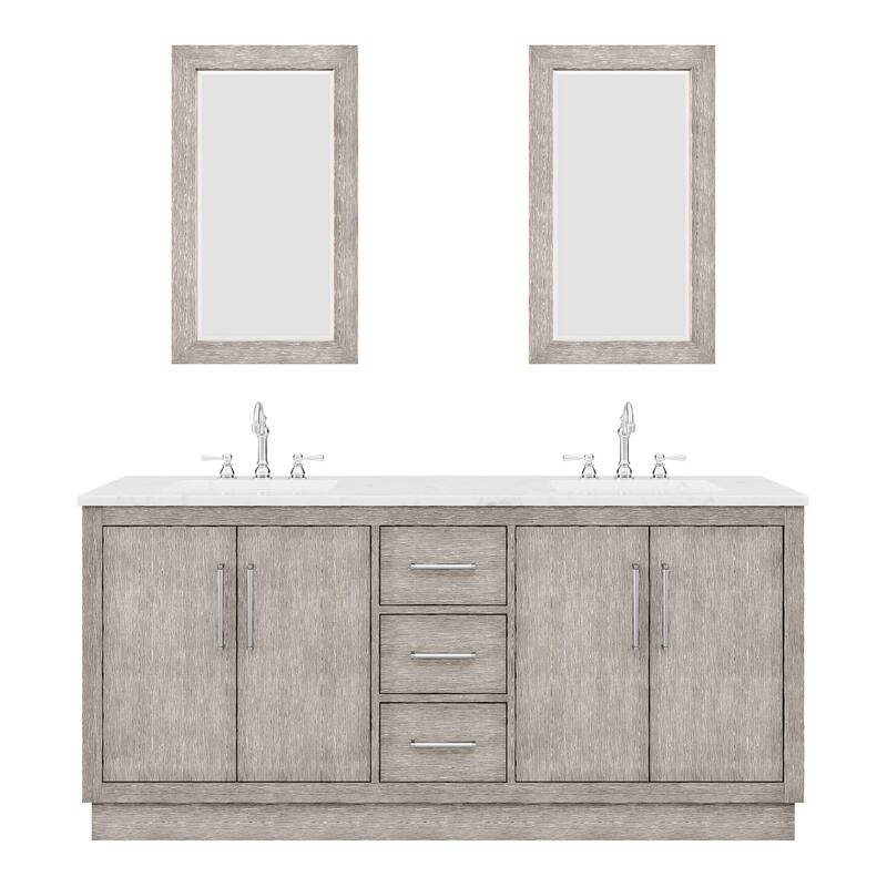 Hugo Carrara White Marble Countertop Vanity with Rectangular Mirror