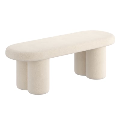 Modern Boucle Fabric Oval Bench - Warm Grey