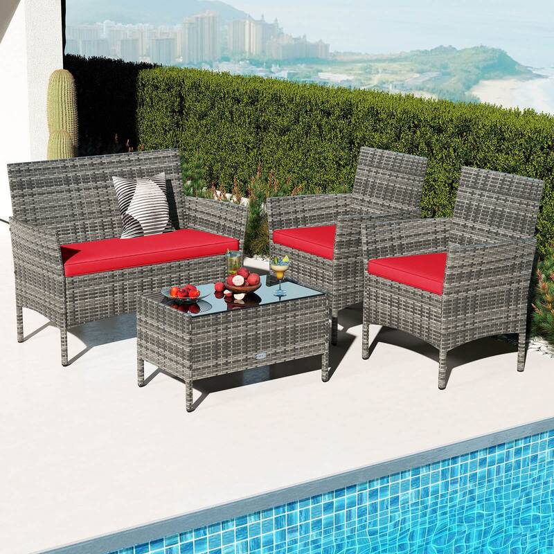 Costway 4 PCS Patio Furniture Set with Washable Cushions and Tempered - 4 PCS