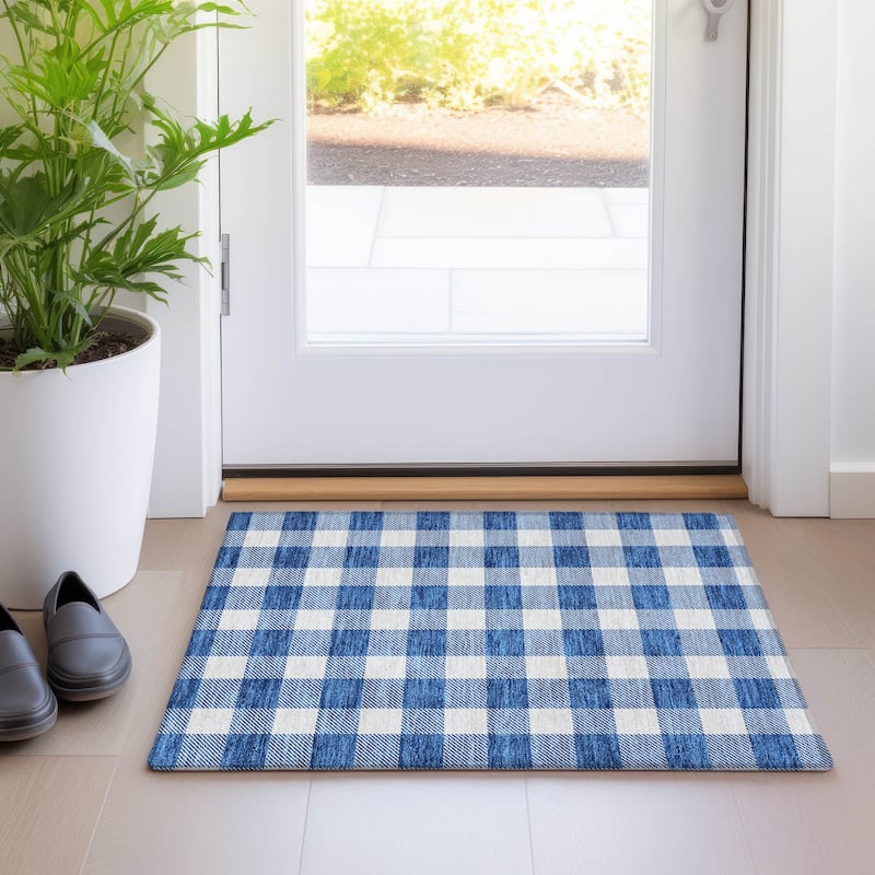 Premium Washable Super Soft Plaid Mayfield Rug - Navy - 1'8" x 2'6"