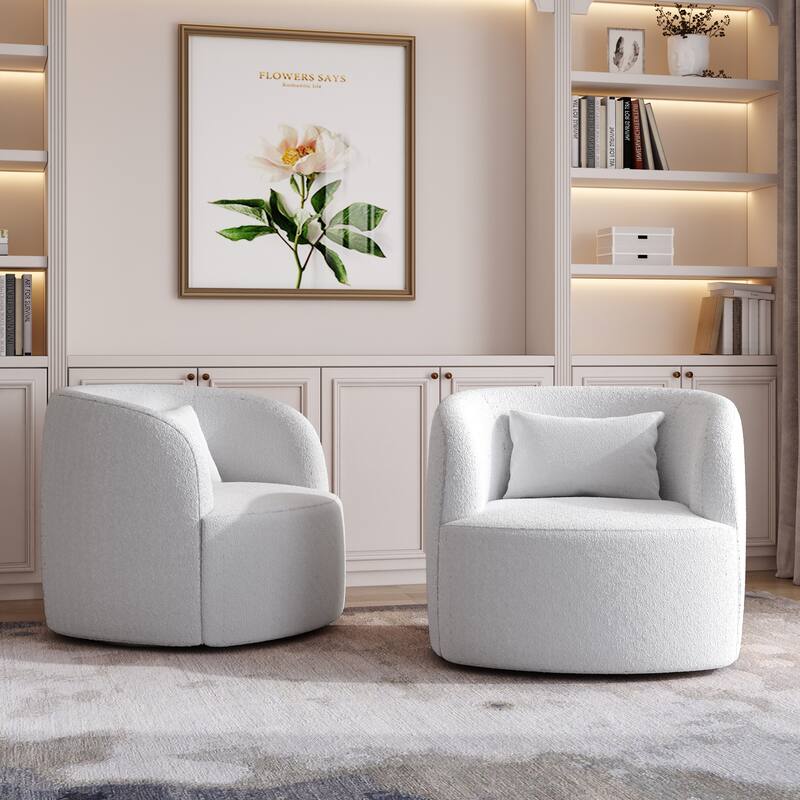 Modern Accent Chair Boucle Swivel Barrel Chair Set of 2