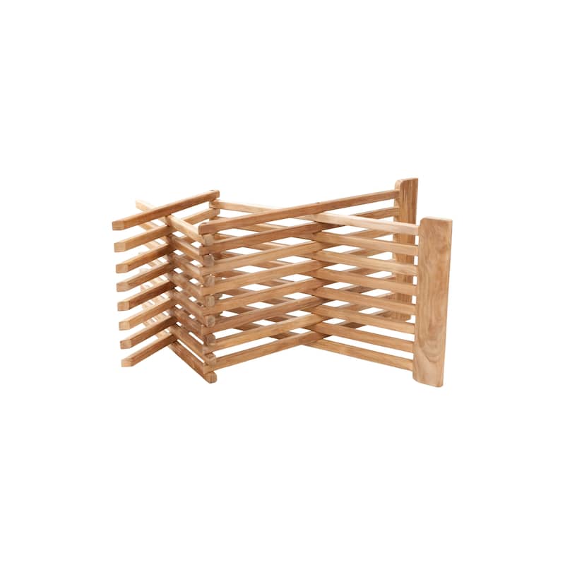 Nordic Style Natural Teak Folding Stool with Horizontal Slats - Beige