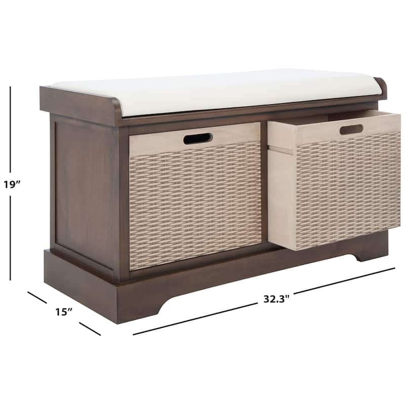 SAFAVIEH Landers 2-Drawer with Cushion Storage Bench - 32.3" W x 15" L x 19" H