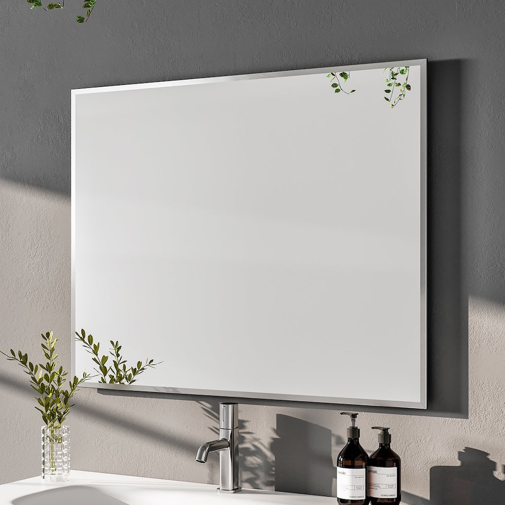 Eviva Sax 24" x 30" Rectangular Brushed Nickel Metal Framed Mirror - Brushed Nickel
