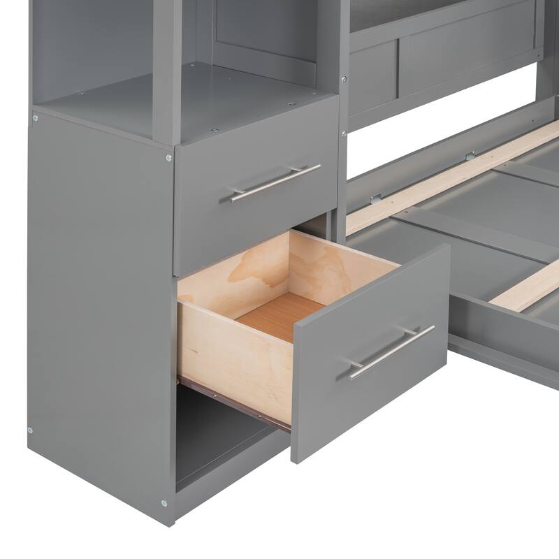 Murphy Bed Foldable Bed with Two 4-Layer Shelves Space Optimizing Wall Bed with 4 Drawers and LED Lights for Bedroom Apartment