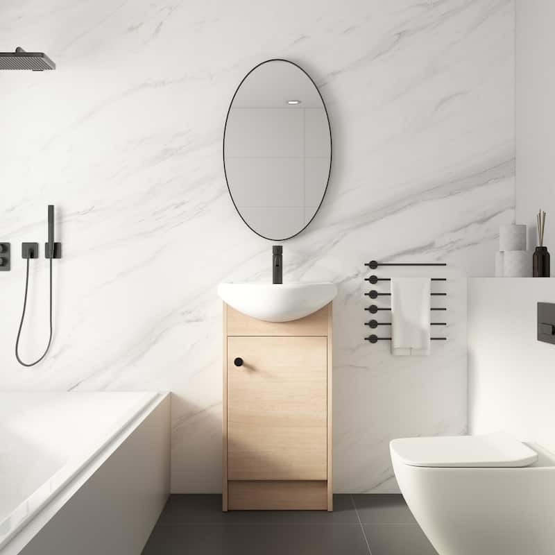 Freestanding 18 Inch Bathroom Vanity, Small Bathroom Vanity With Sink, Bathroom Vanity and Sink Combo (KD-PACKING) - Plain Light Oak