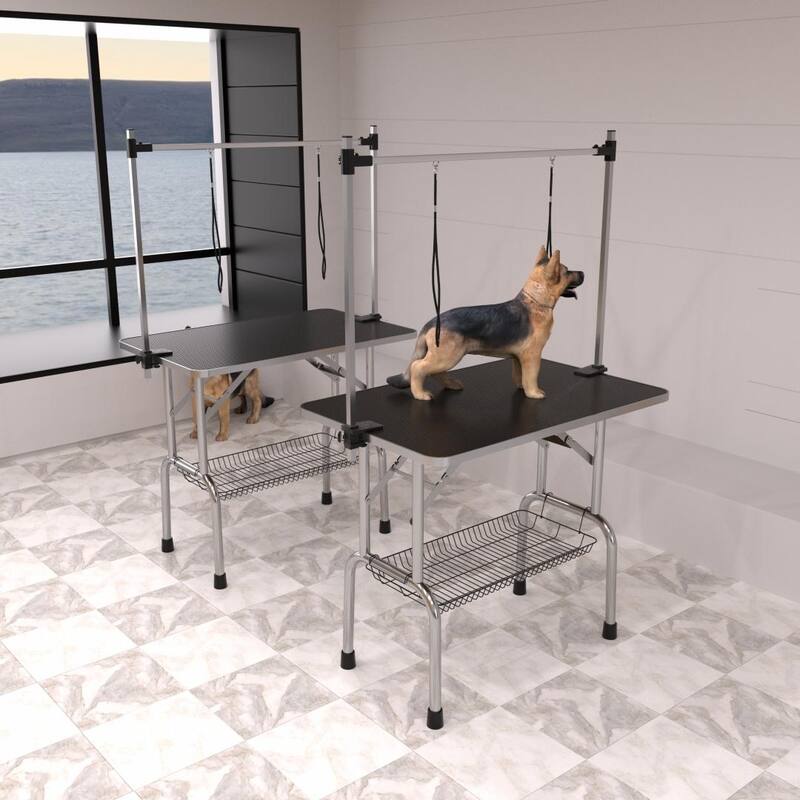 42'' Large Grooming Table for Pet Dog and Cat with Adjustable Arm and Clamps - as picture - Black