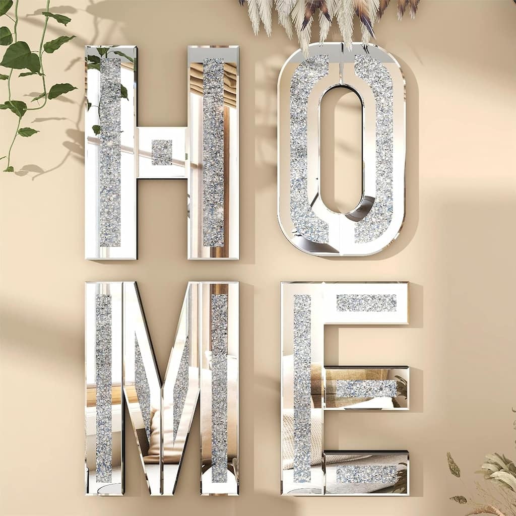 Wall Art HOME Letters Mirrored Wall Decor 4PCS