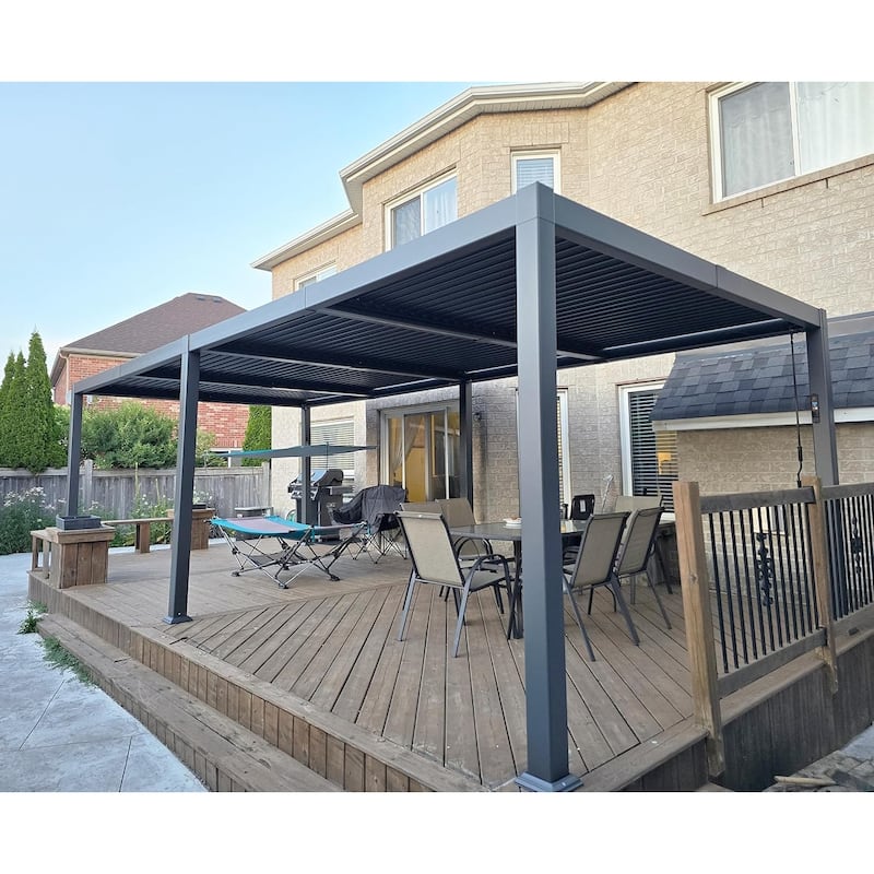 PURPLE LEAF Solar Louvered Pergola with LED String Lights Aluminum Outdoor Pergola with Adjustable Roof for Patio Garden