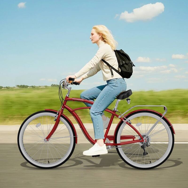 Beach Cruiser Bike for Women and Men, 24/26 Inch 7-Speed Adult Bicycle - 26in - Red