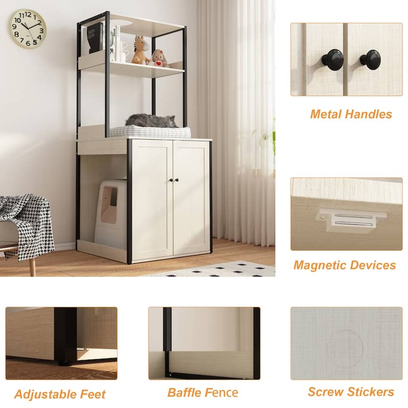 Modern Multipurpose Cat Litter Box Furniture Cabinet,2 Wood Frame.