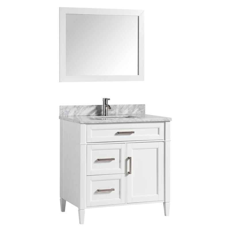 Vanity Art 36-Inch Single Sink Bathroom Vanity Set Carrara Marble Stone Top 3 Drawers 1 Shelf Undermount Sink with Free Mirror