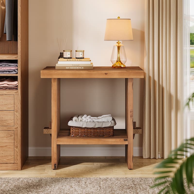 Solid Wood Farmhouse Nightstand with Storage