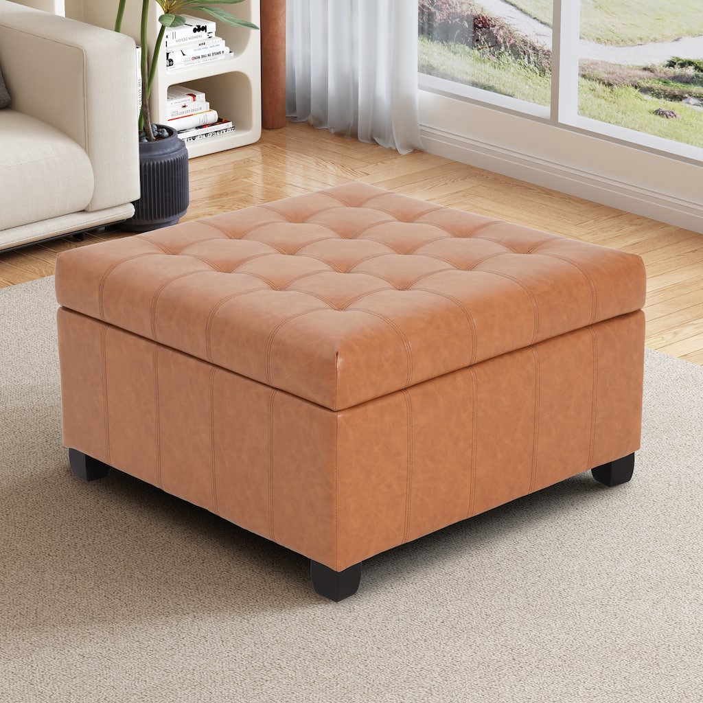 Alexandria Contemporary Tufted Bonded Leather Storage Ottoman by Christopher Knight Home