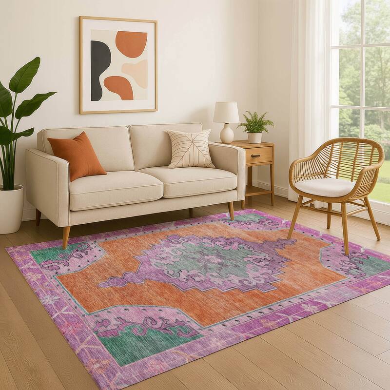 Premium Washable Super Soft Vintage Traditional Mayfield Rug - Orange - 2'6" x 3'10"