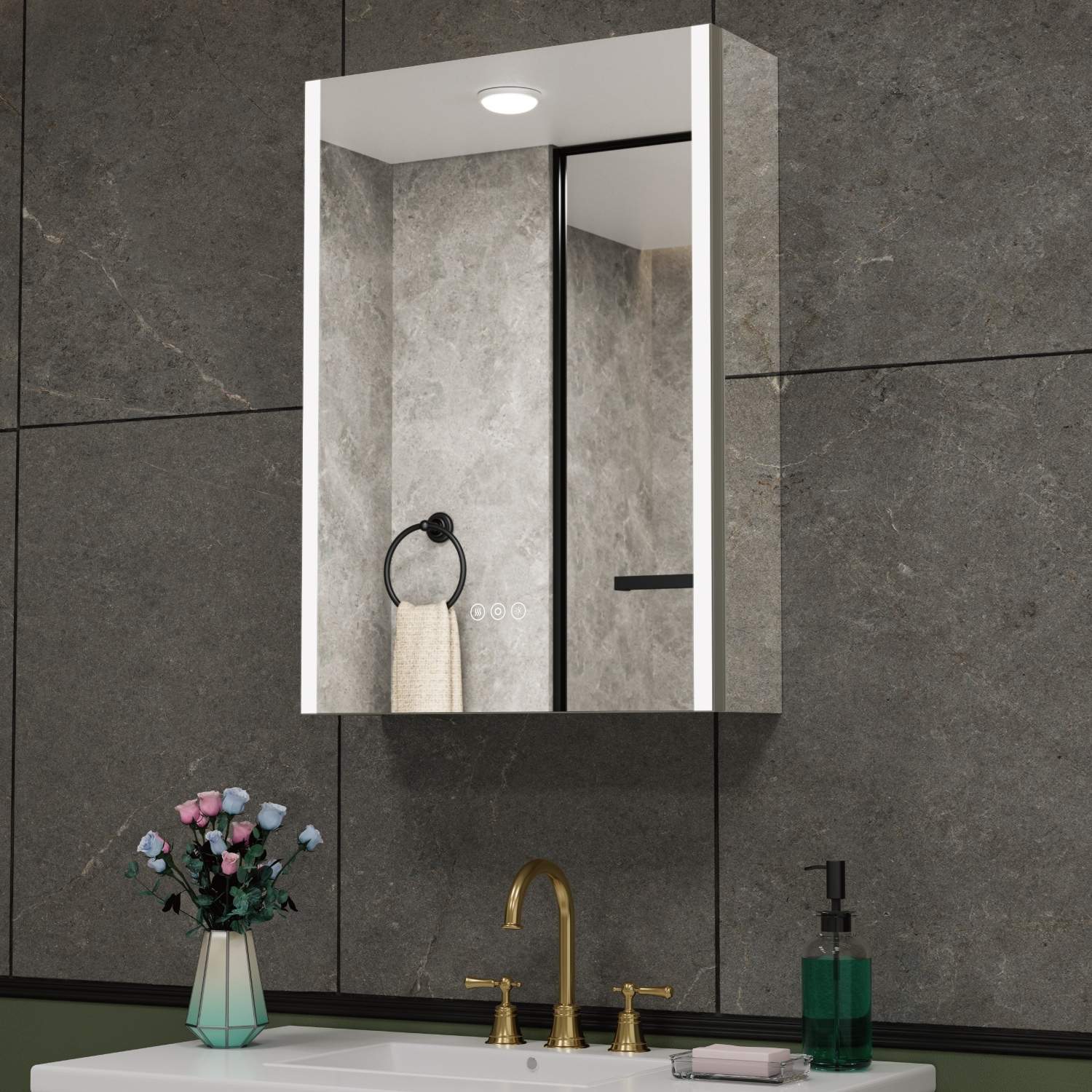 Chloe LED Medicine Cabinet with Mirror, Dimmable, Anti-fog, Adjustable Glass Shelves, Recessed or Surface Mount